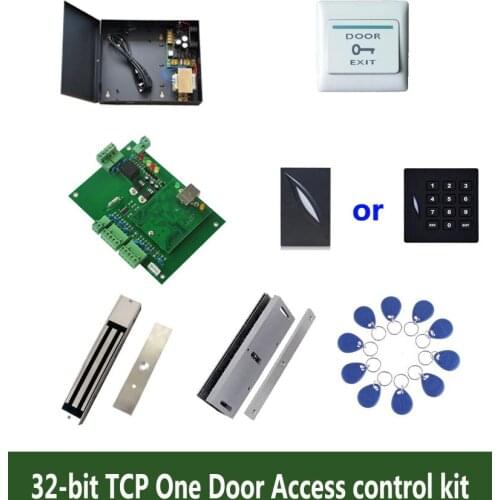 32-bit access control kit,TCP/ip one door access control+powercase+280kg magnetit lock+U-bracket+ID reader+button+10 tag,kit-T07