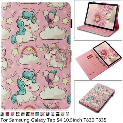 3D Tablet Cases For Samsung Galaxy Tab S4 10.5 Cover Stand Smart Case for Samsung T830 T835 Tab S4 10.5 Painted PU Leather Capa