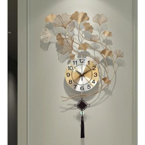3D Ginkgo Biloba Design Wall Clock Home Decor Metal Wrought Iron Wall Hanging for Living Room Modern Decor
