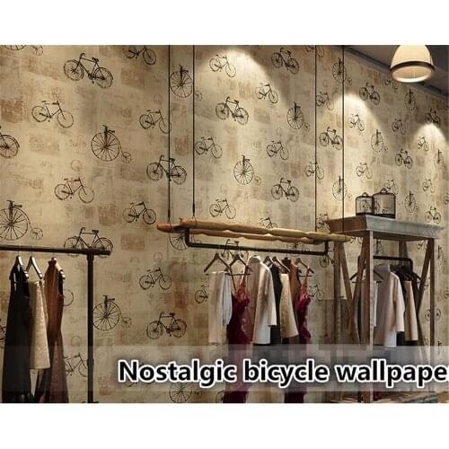 Beibehang Wallpaper 3d nostalgic bicycle home indoor coffee behang clothing store wallpaper roll wallpaper home decoration