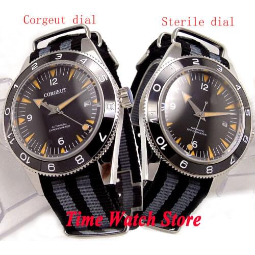 41mm Miyota 8215 Movement Automatic Mens Watch Sapphire Glass Date Window Ceramic Rotating Bezel Nylon Strap Black Dial