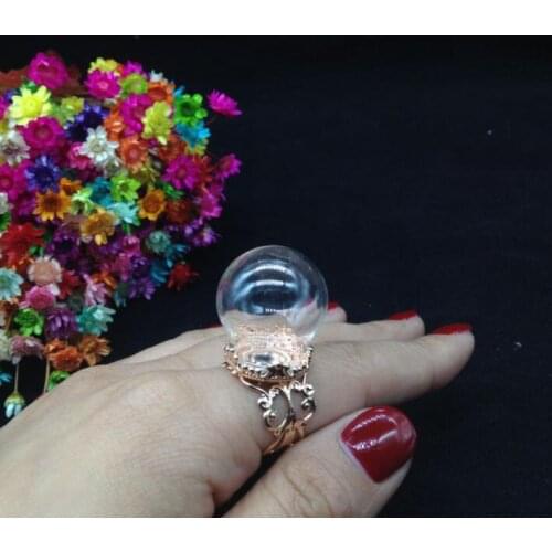 5sets/lot 20*15mm Empty glass dome globe rose gold locket flower ring setting tray set glass vial ring glass bottle cover ring