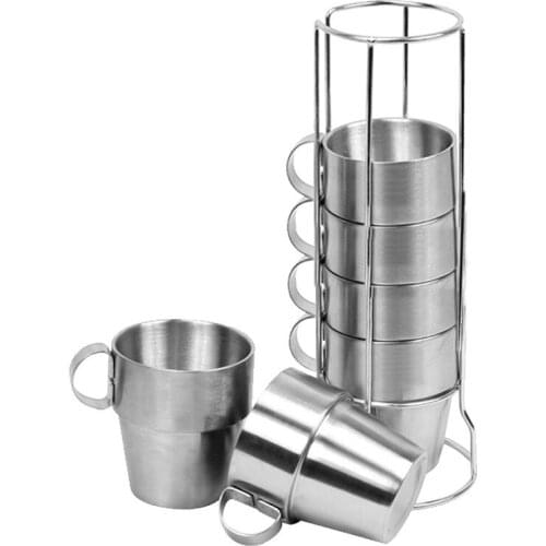 6pcs outdoor non-magnetic stainless steel double-decker picnic heat insulation anti-scalding coffee beer cup water bottle