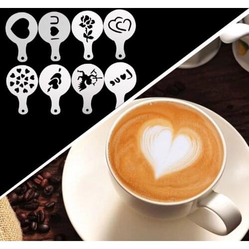 8pcs/set Coffee Molds Barista Art Stencils Cappuccino Latte Decorating Tools Fancy Coffee Printing Model Cake Coffee Stencils