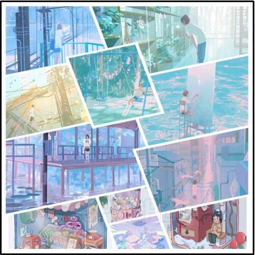 Diamond Painting Cartoon Girl Heart Blue Green Bright Color Scene Hand Drawn Illustration Cartoon Character Bedroom Drawing