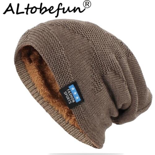 ALTOBEFUN Women Skullies Beanie Winter Hat Faux Fur Warm Knitted Baggy Thick Hat Adult Beanies Knit Hat For Men Caps BHT140