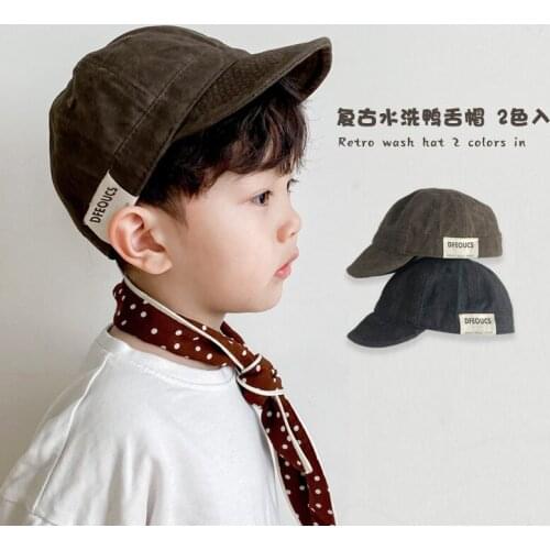 2021 hot sale Spring and Autumn Washed Cotton Pure Color Board Kids Baseball Cap Hip Hop Boys Girls Hat Retro distressed hat