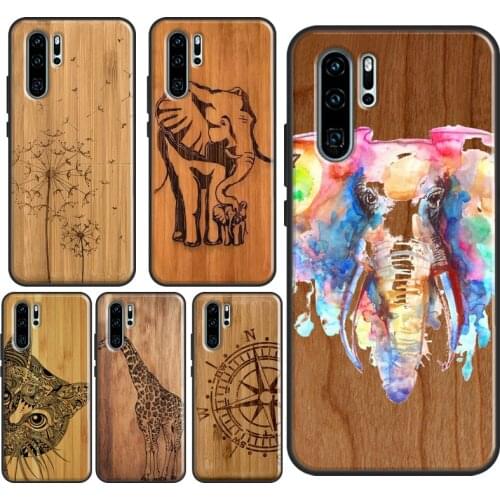 Natural Bamboo Wood Animal Print Case For Huawei P30 Lite P40 P20 Pro Mate 20 Lite Honor 20 9 8 X 10i P Smart Z Nova 5T