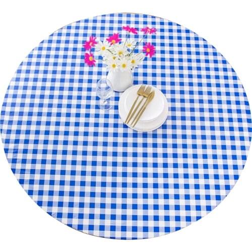Plaid Table Cloth PVC Oil-proof Round Elastic Dining Table Waterproof Cushion Protector Tablecloth For Wedding Party Imaginative