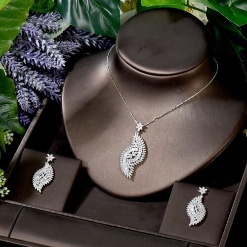 HIBRIDE Geometric Micro Pave AAA Cubic Zirconia Necklace Earring Set Women Bridal Wedding Party Jewelry Accessories N-1813