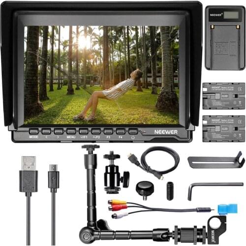 Neewer NW759 HD Camera Monitor Kit F550 Replacement Batterys for Sony Canon Nikon Camera Field Monitor USB Charger Magic Arm