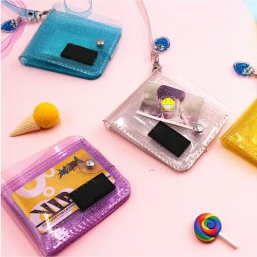 Short Type Card Holder Glitter Wallet Transparent Coin Purse with Lanyard for Travel Outdoor Wallet Coin Purse Card Holder