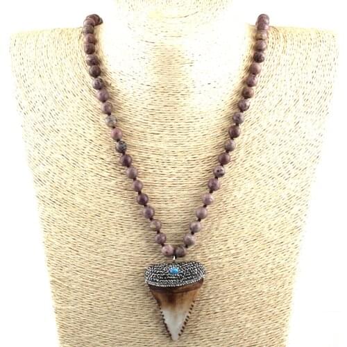 Fashion Bohemian Tribal Jewelry Fashion long Knotted Stone Handmake Paved Teeth Pendant Ethnic Necklace