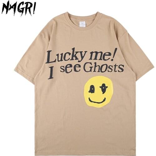NAGRI Men T shirts Kanye West Lucky Me I See Ghosts T-Shirt Graphic Printed Streetwear Hip Hop Tees Tops Casual