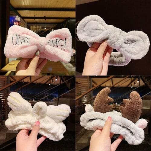 Wash Headband Rabbit Antlers Cat Ear OMG Headbands Women Makeup Hairband Hair Hoop Plush Bow Elastic Head Band Hair Accessories
