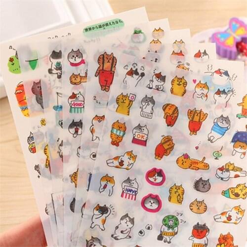 PET 6pcs Kpop Stickers Pack Cartoon Cat Expression Series Hand Account Space Decoration Creative DIY Album Mobile Fridge Sticker