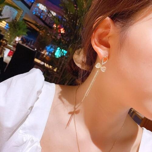 2021 New Womens Earrings Fashion Tassel Bow Earrings For Woman Dangle Earrings Korean Drop Earrings Wedding Party Jewelry Gift
