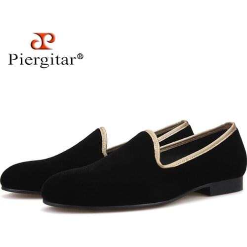 Piergitar 2019 new arrival handmade men black velvet shoes fashion party and wedding men dress shoes plus size mens loafers