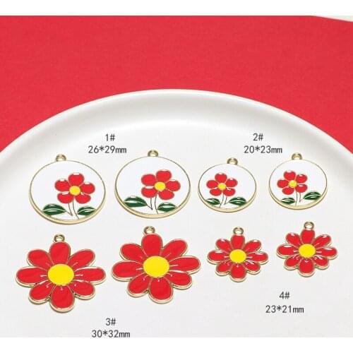 Send you a small safflower alloy drip oil round flower pendant diy hand-decorated earring accessories material