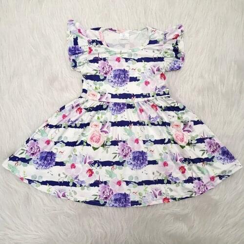 Girl flutter ruffle dress with flowers pattern fashion boutique girl princess dress kids summer twirl frocks