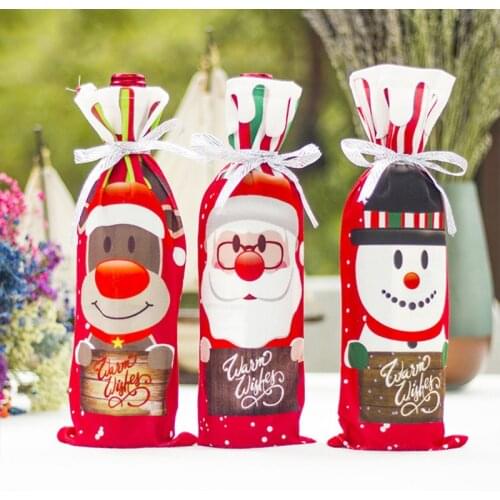 Wine Gift Bag Kitchen Xmas Decoration Christmas Wine Set Christmas Wine Bottle Cover Dinner Table Decoration 1Pcs