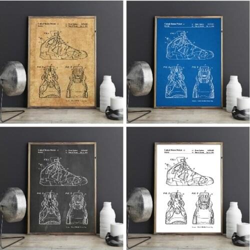 Poster Sneakers Patent Sports Shoes Wall Art Pictures for Boys Bedroom Dorm Room Decor Vintage Blueprint Home Decoration