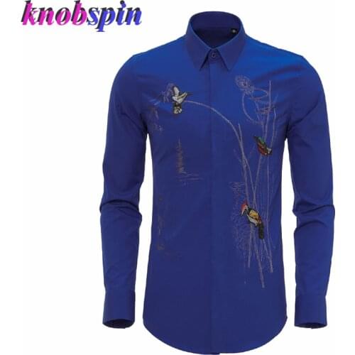 Luxury Brand Men Shirt Long sleeve Slim Social Business male dress shirts Elegant Embroidery Beading Camisas Plus size 3XL 4XL