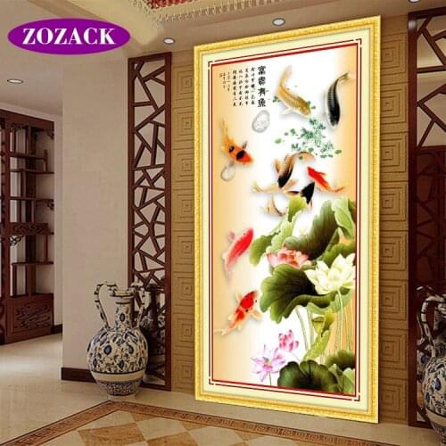 Needlework,DIY DMC Cross stitch,Sets For Embroidery kits,Precise Printed nine fish Patterns Counted Zozack Cross-Stitching