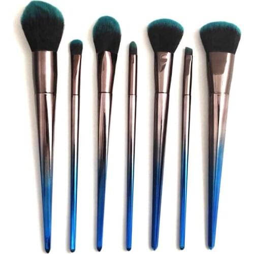 SAIANTTH 7pcs Diamond Shape Handle Makeup Brushes Gradient Blue Black Beauty Set Foundation powder Sculpting Bronzer Eye Shadow