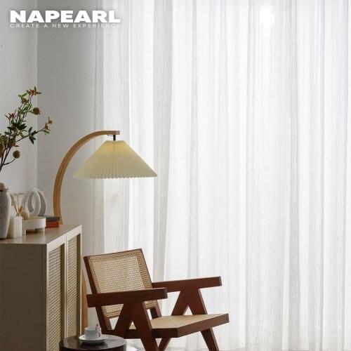 NAPEARL Top Quality White Tulle Curtains For Living Room Decoration Modern Striped Solid Sheer Voile Kitchen Curtain