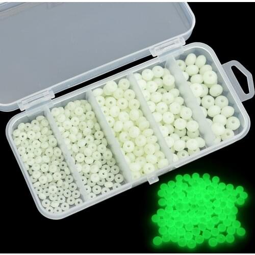 Luminous Fishing Beads 375pcs Oblate White Hard Plastic Glow Fishing Lure Beads Fishing Rig Accessories