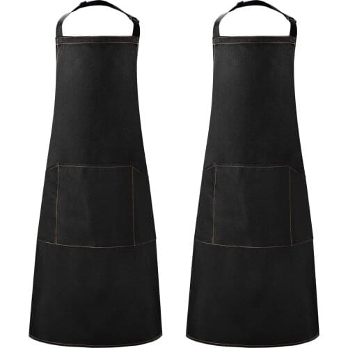 U-Taste 2Pcs Kitchen Apron for Hairdresser Cook Apron Adjustable Chef Aprons with 3 Pockets Thicken Polyester Household Cleaning