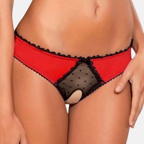 Morna Lace Women Pants Open Crotch Mesh Sexy Temptation Thongs Bowknot Hallow Out Erotic Lingerie Crotchless Briefs for Sex