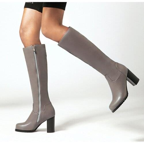 2020 Fashion High Heels Knee High Boots Women pu Leather Ladies Boots Shoes Spring Autumn Winter Boots Woman big size 34-43