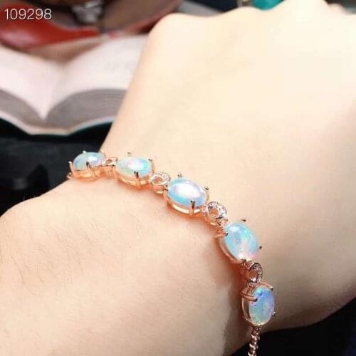 Real Natural Opal bracelet Solid S925 Sterling Silver For Women Colour Gem Stone Rings Fine Jewelry