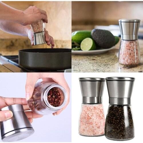 1pc New Stainless Steel Pepper Mill Salt Spice Glass Bottle Grinder Kitchen Tools