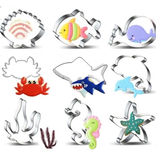 1pcs Cookware Patisserie Ocean Fish Dolphin Crab Cookie Cutter Metal Biscuit Mould Fondant Cake Decor Tools Pastry Dinning Bar