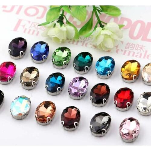 18*25mm 100pcs/pack Oval sew on rhinestones high-quality Crystal glass with silvery D shape claw DIY fashion accessories YJ74