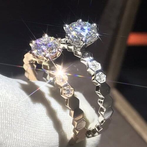 18K Au750 Rose Gold Women Wedding Party Engagement Ring 1 2 3 4 5 Carat Round Moissanite Diamond Ring Hexagon Elegant Classic