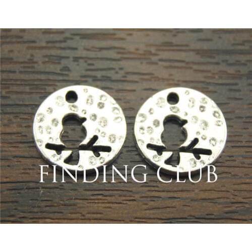 30 pcs Silver Color Bird On Branch Round Charm DIY Metal Bracelet Necklace Jewelry Findings A1132