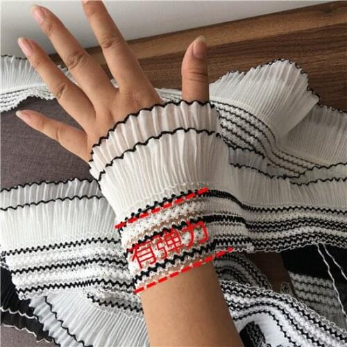 Chiffon Lace Pleated Stretch Skirt with Cuffs Lace Accessories