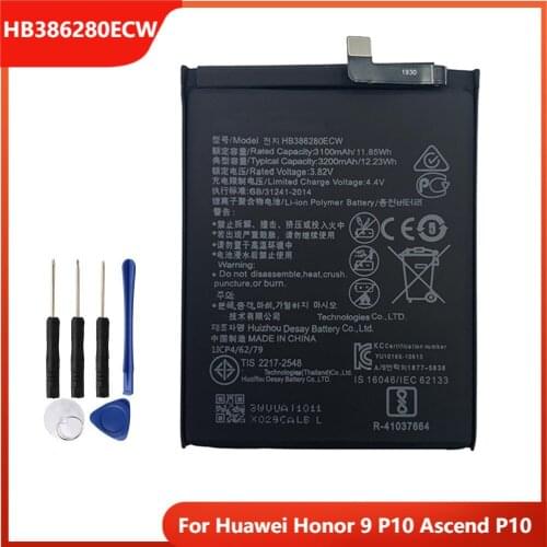 Original Replacement Phone Battery HB386280ECW For Huawei Honor 9 P10 Ascend P10 Rechargable Batteries 3200mAh With Free Tools