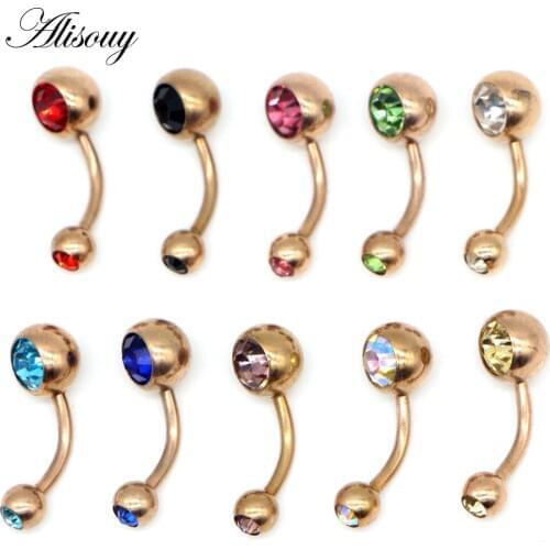Alisouy 1PCS Body Jewelry Beauty Fashion Sweet Surgical Steel Belly Button Crystal Rhinestone Navel Bar Ring Piercing Jewelry