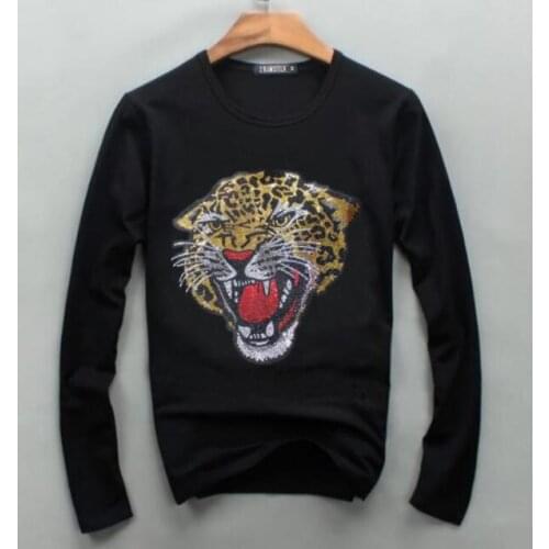 Shiny High-End Cartoon Rhinestone Design Round Neck Street Trend Mens Short Sleeve Comfortable Outdoor Business Long T Shirt