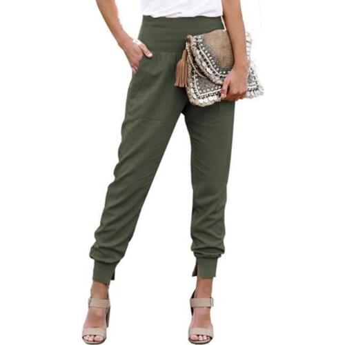 Women Pants Solid Color Ankle Tied Autumn Winter Elastic Waist Side Pockets High Waist Trousers Loose Streetwear Casual Capri