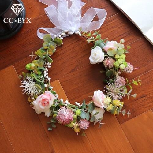 CC Flower Garland Crown Tiara Hairbands 100% Handmade Wedding Hair Accessories For Bridal Bridesmaids Girls Party Beach mq063
