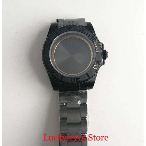 Top PVD PLated 40mm Watch Case Sapphire Glass Brushed Bezel + Watch Band Fit ETA 2836 MIYOTA Movement