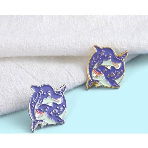 Space Whale Enamel Pins Star Moon Planet Galaxy Couple Shark Brooches Metal Enamel Bagdes Sea Animal Cuties Jewelry Wholesale