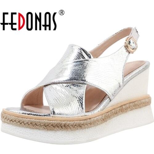 FEDONAS Elegant Metal Buckle Sandals For Girls Genuine Leather Platforms High Heels Pumps Summer Party Basic Shoes Woman Heels
