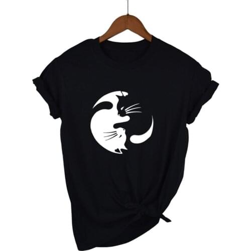Yin Yang Cat Lovers T Shirt Cartoon Graphic Tees Women Tops Summer 2019 Hipster Fashion Tshirt Harajuku Punk Clothing